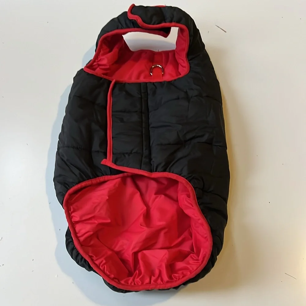 Sportwear Red/Black Winter Dog Jacket w pocket & embroidered Paw Print, Sz M